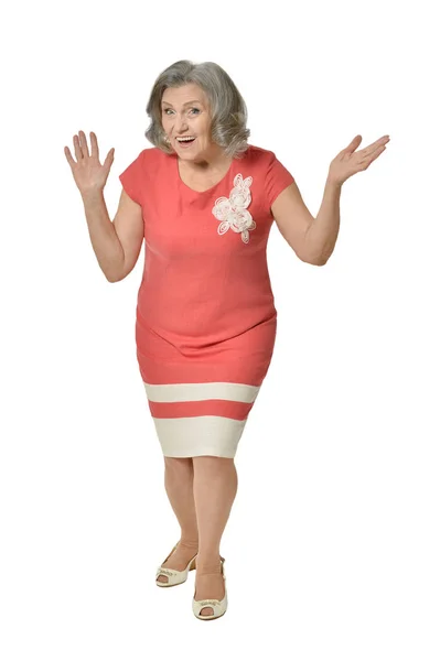 Senior Vrouw Poseren Geïsoleerd Witte Achtergrond — Stockfoto