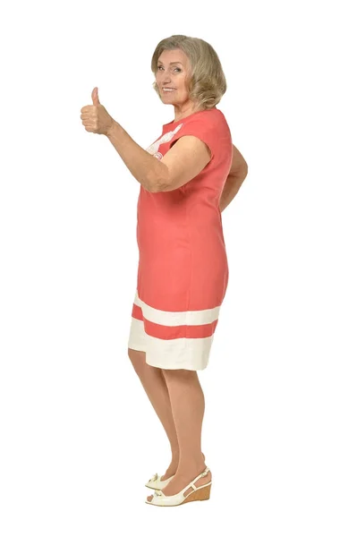 Donna Anziana Con Pollice Isolato Sfondo Bianco — Foto Stock
