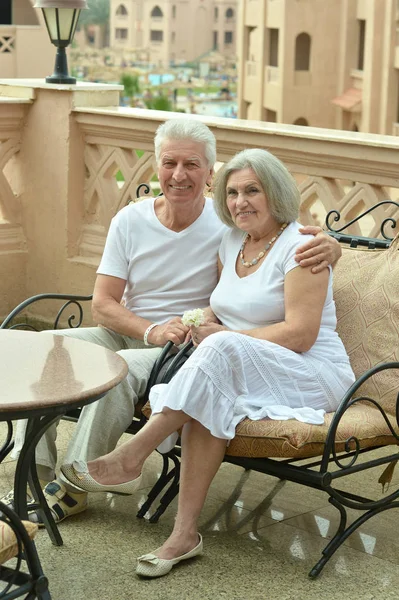 Amusing Happy Smiling Old Couple Cafe — Stock Photo, Image