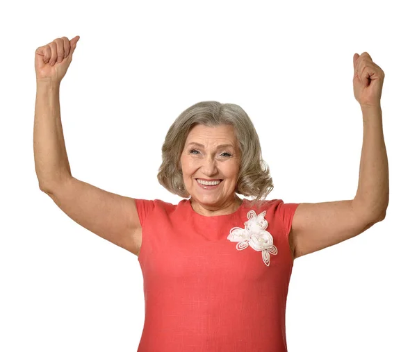 Glückliche Seniorin Posiert Isoliert Auf Weißem Hintergrund — Stockfoto