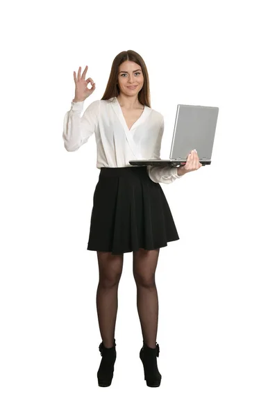 Beautiful woman with laptop — Stock Photo, Image