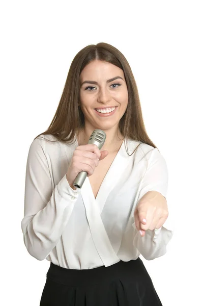 Jeune femme avec microphone — Photo