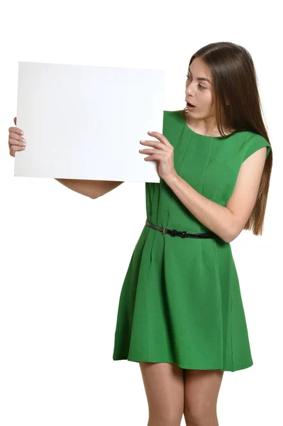 Beautiful woman with banner — Stock Photo, Image