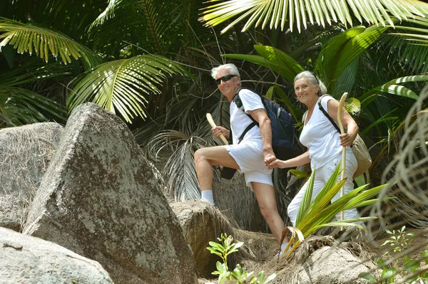 Starší pár si na tropické pláži — Stock fotografie