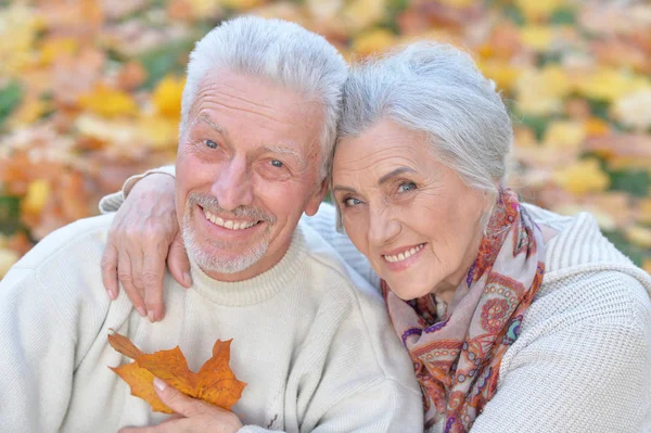 Portret Van Mooie Kaukasische Senior Paar Het Park — Stockfoto