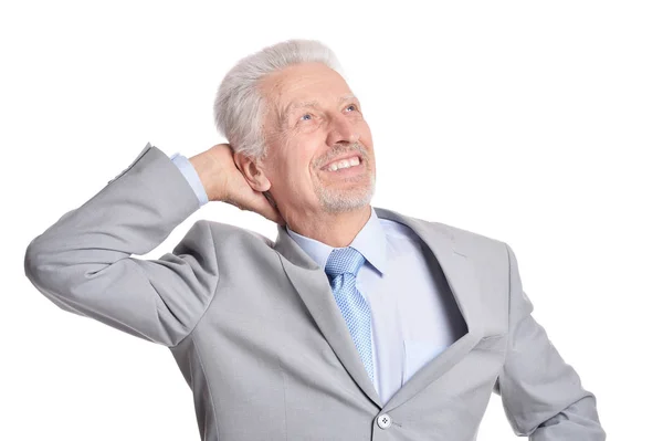 Happy Senior Businessman Posing White Background — Stock Photo, Image