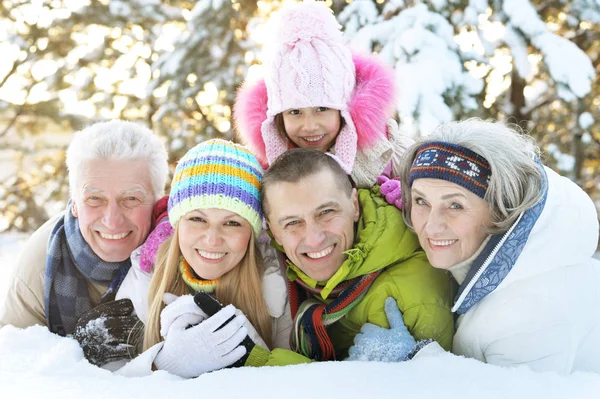 Familie in winter park — Stockfoto