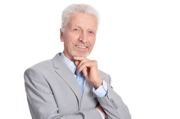 Happy Senior Businessman Posing White Background — Stock Photo, Image