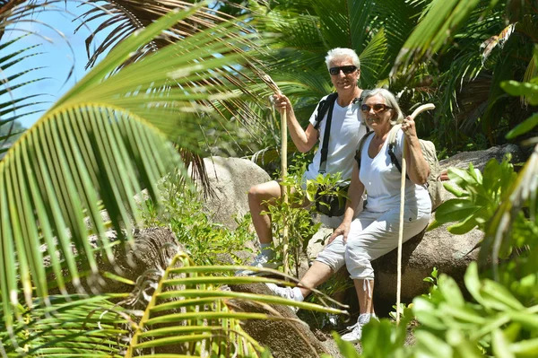 노인 부부는 열 대 해변에서 휴식 — 스톡 사진