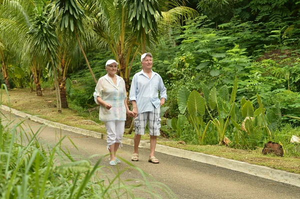 Älteres Ehepaar im tropischen Garten — Stockfoto
