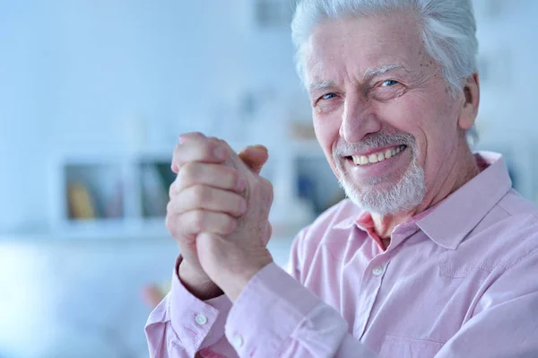 Portrait Happy Senior Man Home — Stock Photo, Image