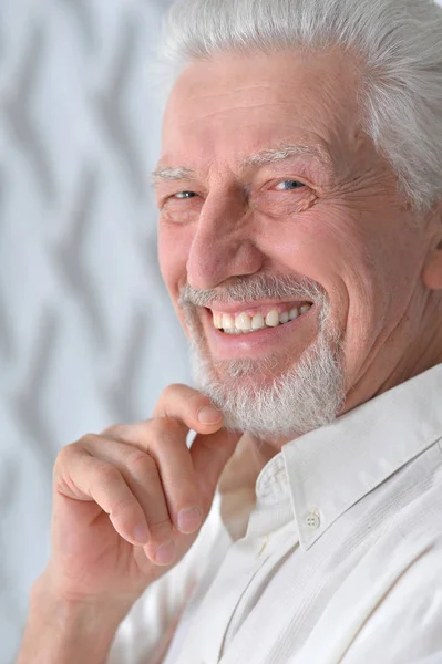 Portrait Happy Senior Man Home — Stock Photo, Image