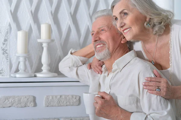 Retrato Close Casal Idosos Felizes Casa — Fotografia de Stock