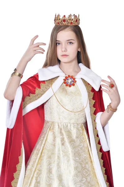 Niña Feliz Traje Carnaval Posando Aislada Sobre Fondo Blanco —  Fotos de Stock