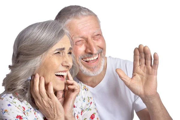 Portret Van Lachen Senior Paar Geïsoleerd Witte Achtergrond — Stockfoto