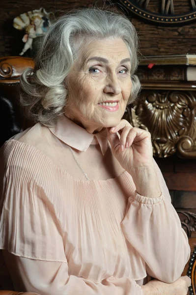 Portrait Senior Woman Posing Home — Stock Photo, Image