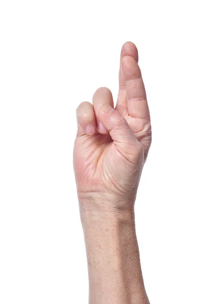 Hand Senior Woman Crossed Fingers Isolated White Background — Stock Photo, Image