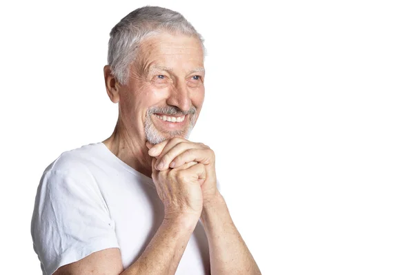 Retrato Del Hombre Mayor Posando Aislado Sobre Fondo Blanco —  Fotos de Stock