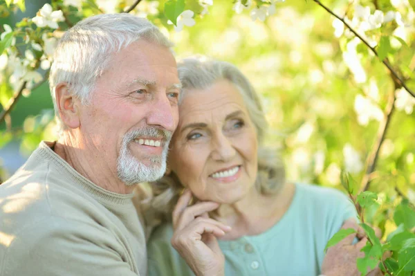 Couple Heureux Posant Dans Parc — Photo