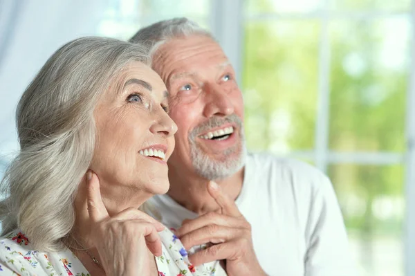 Happy Senior Couple Posing Home — Stock Photo, Image
