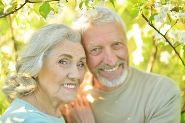 Couple Heureux Posant Dans Parc — Photo