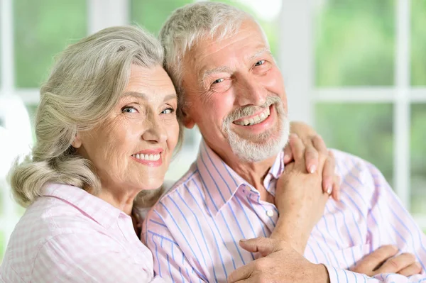 Portrait Happy Senior Couple Posing Home Stock Image
