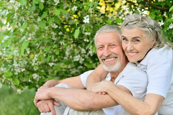 Happy Couple Hugging Spring Park Stock Image