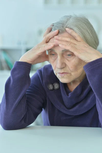 Beautiful Sad Senior Woman Headache — Stock Photo, Image