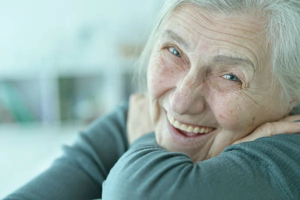 Portrait Senior Woman Posing Home — Stock Photo, Image