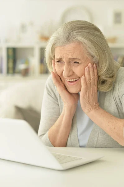 Glückliche Seniorin Mit Laptop — Stockfoto