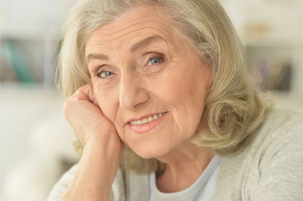 Portrait Senior Woman Posing Home — Stock Photo, Image