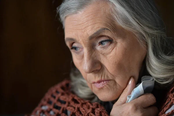 Close Portrait Tired Senior Woman Posing — Stock Photo, Image