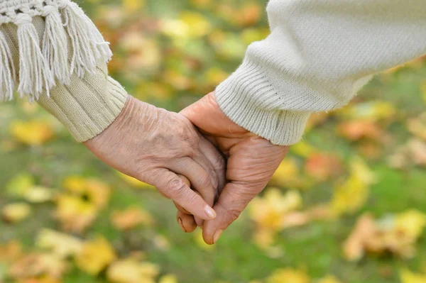 Elderly couple holding hands — Stock Photo, Image