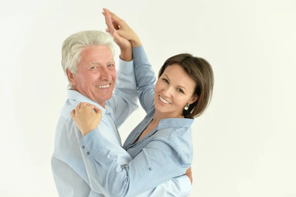 Närbild Porträtt Äldre Man Med Vuxen Dotter Dansar — Stockfoto