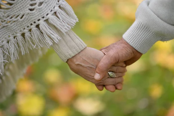 Pasangan lansia berpegangan tangan — Stok Foto