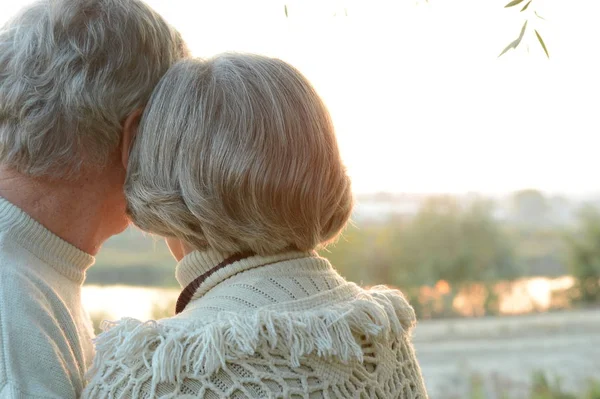 Gelukkige Senior Paar Park Achteraanzicht — Stockfoto