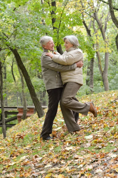 Portrait Beautiful Caucasian Senior Couple Dancing Park — Stock Photo, Image