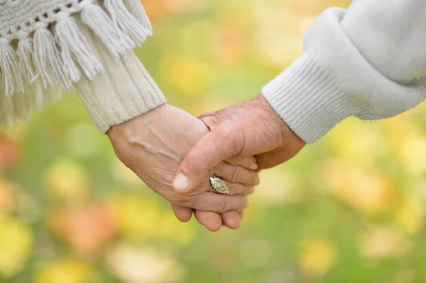 Elderly couple holding hands — Stock Photo, Image