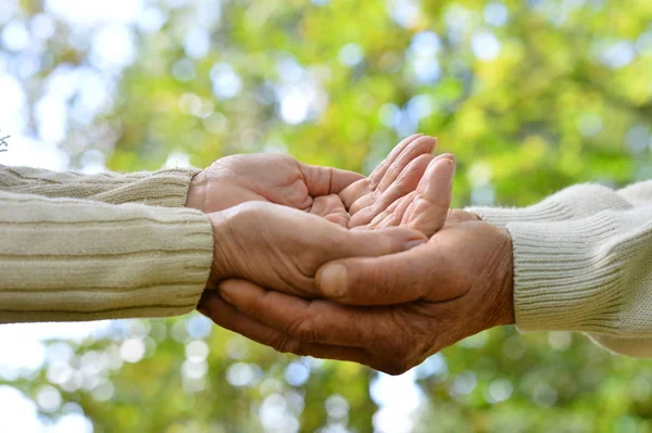 Älteres Ehepaar hält Händchen — Stockfoto