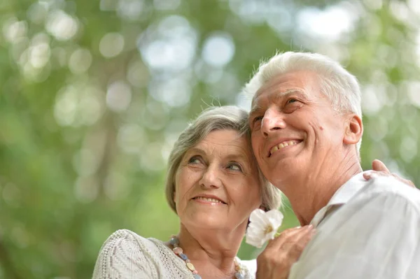 Loving Older Couple Walk Park Together — Stock Photo, Image