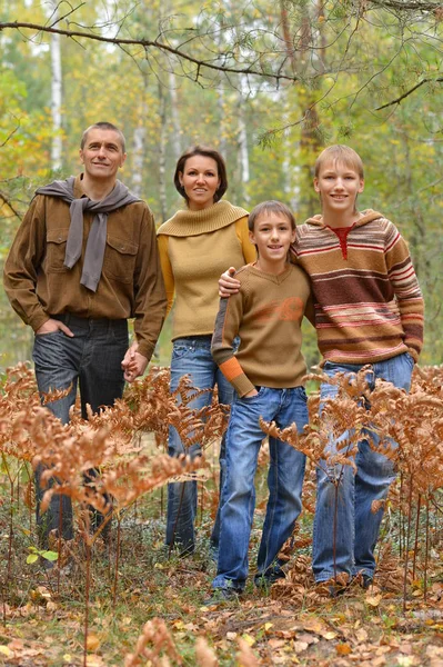 Bonne Famille Souriante Dans Forêt Automne — Photo