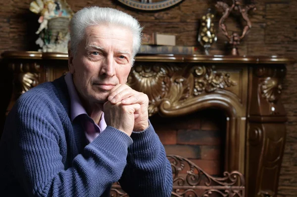 Portrait Thoughtful Senior Man Posing Home — Stock Photo, Image