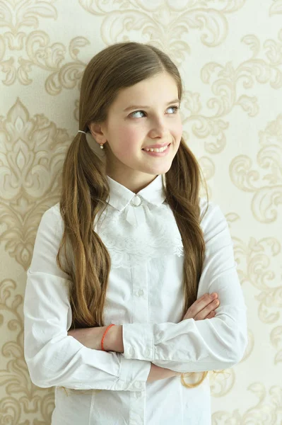 Happy Little Girl Posing Home — Stock Photo, Image