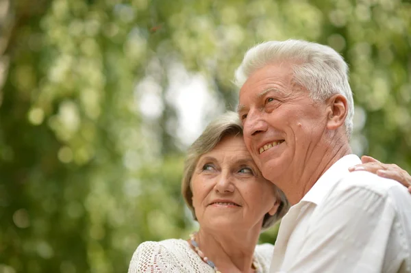 Verliefde Senior Paar Een Achtergrond Van Bomen — Stockfoto