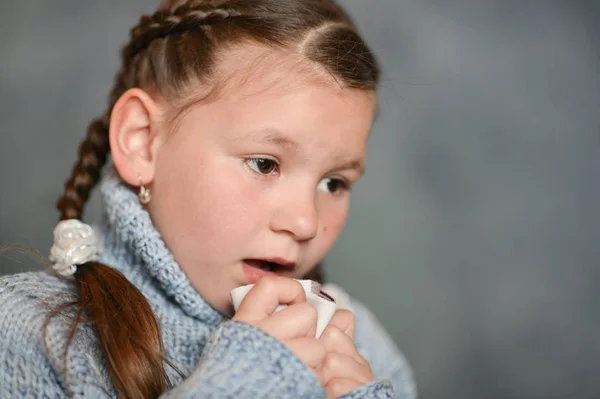 Portrait Cute Sick Girl — Stock Photo, Image