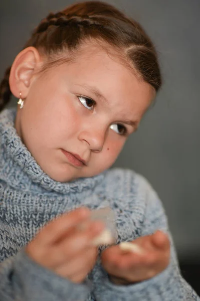 Portrait Cute Sick Girl Taking Medicines — Stock Photo, Image