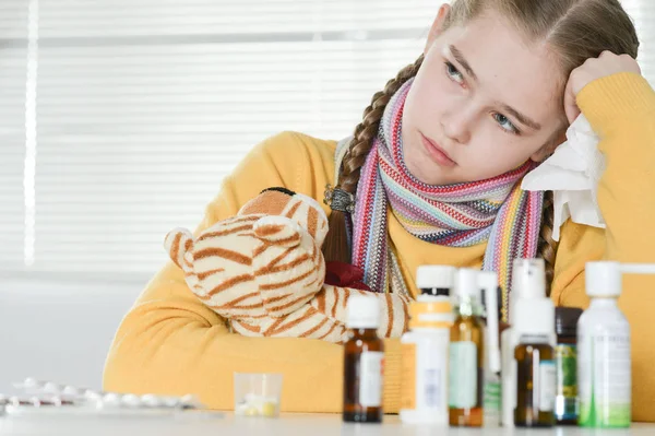 Girl in a blue sweater — Stock Photo, Image