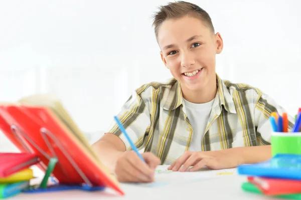 Teenage Boy Doing Homework Home — Stock Photo, Image