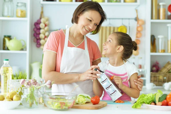 Mother and daughter preparing breakfast — Stock Photo, Image