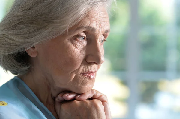 Close Portrait Tired Senior Woman — Stock Photo, Image